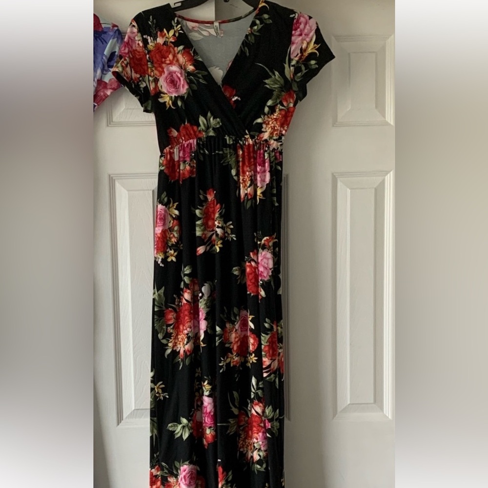 Mother Bee Maternity Black and Red Floral Dress